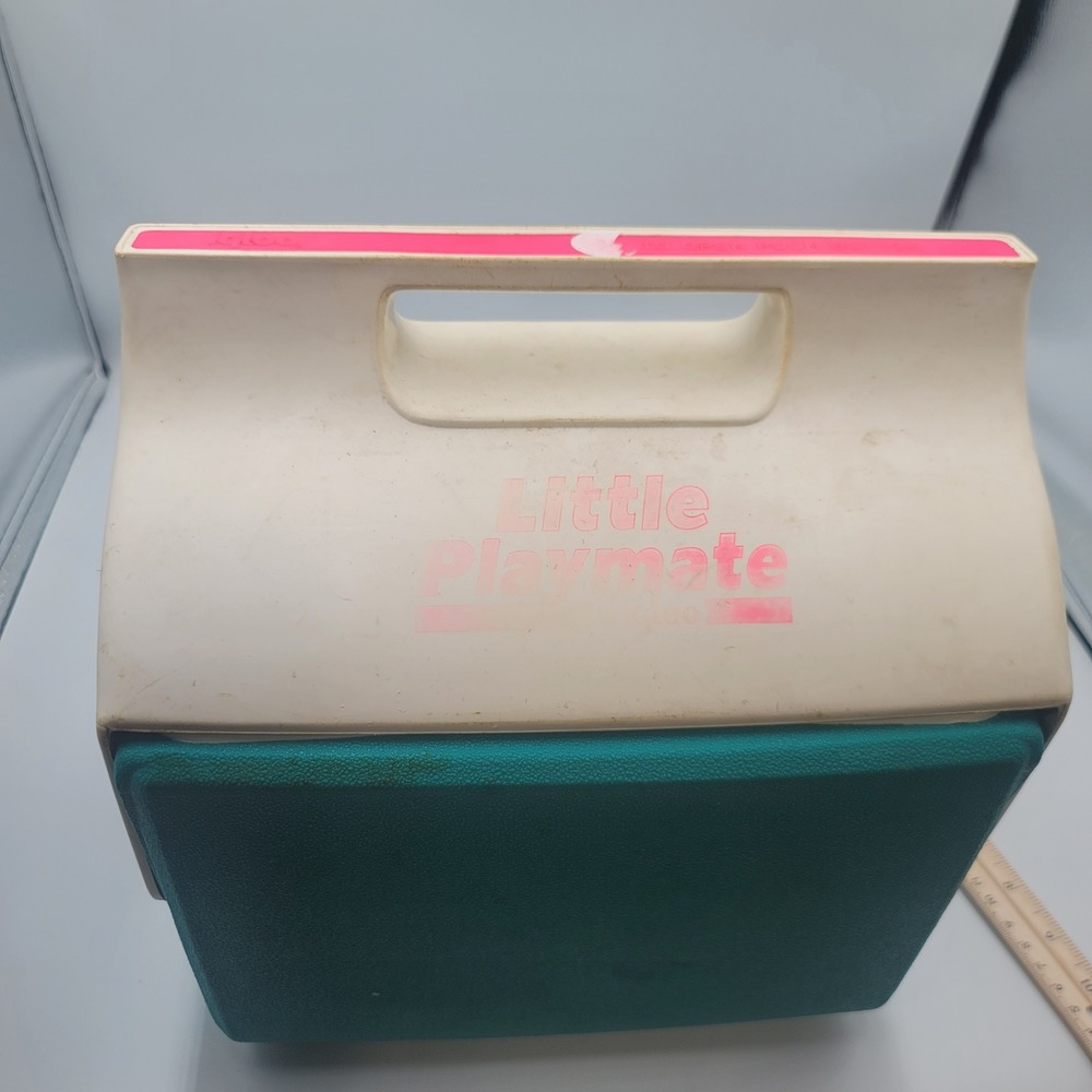 Vintage Igloo Little Playmate Cooler Teal White Pink 90s Retro Lunch Box 12in